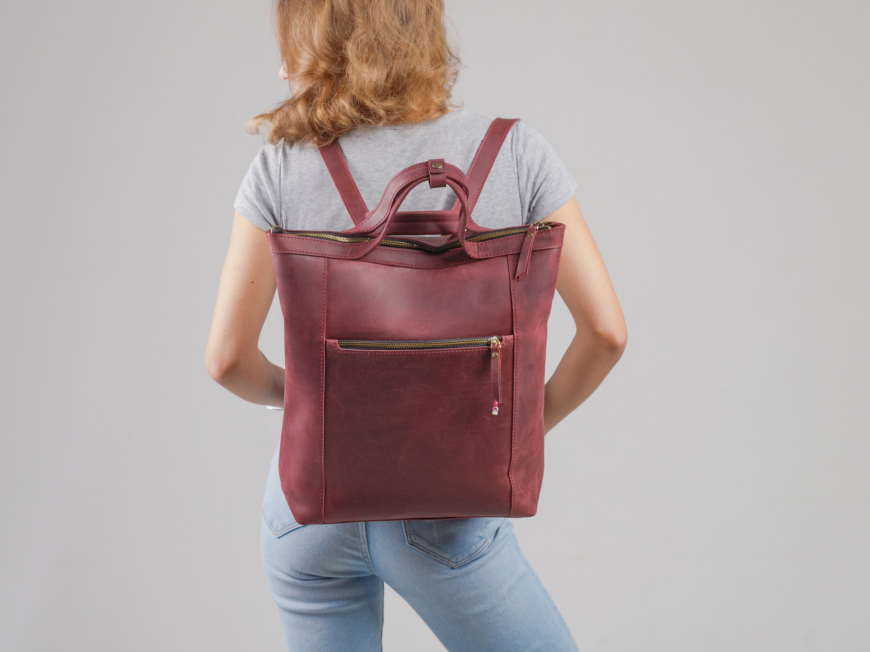 Bolso mochila, bolso mochila convertible, bolso mochila convertible, mochila bolso de hombro, bolso mochila de cuero, grano completo burdeos