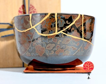 金継ぎ済み　抹茶茶碗-24 24金金継ぎ抹茶碗：食品に安全な陶器製茶碗 - Etsy 日本