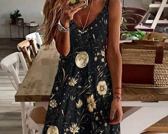 Witchcore Maxi Dress: Full Moon Botanical Goth Boho Outfit