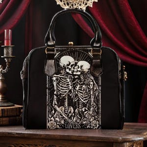 Skelett paar Tasche Gothic Handtasche Tarot Liebhaber Kartentasche Schädel Umhängetasche Dark Romance Geldbörse Messenger bag alternative Witchy Tasche Geschenk