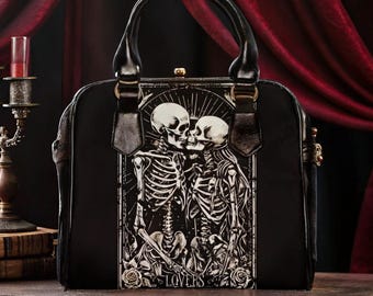 Bolso de mano con esqueletos: Bolso de cuero sintético con diseño de cartas del tarot gótico