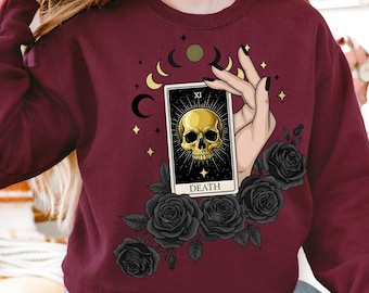 Death Tarot-sweater – Gothic Rose Skull-kleding