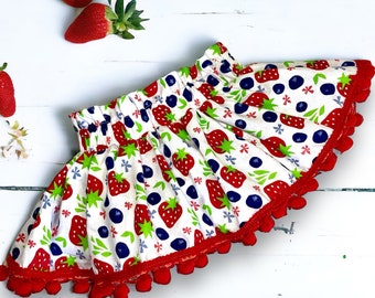 Baby girl strawberries skirt bummies independence Day patriotic July fourth skirt berry toddler  baby bloomers ruffle diaper cover