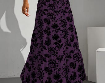 Gothic Maxi Skirt: Purple Baroque Damask, Dark Academia