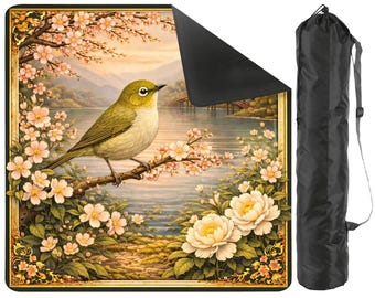 Uguisu Bird Mahjong Mat with Carry Bag - Japanese Bird Non Slip Mah Jong TilePlay Mat Accessories