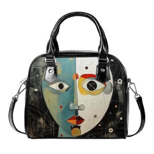 Sac à main d'art moderne avec visage : sac à main en cuir PU image 4