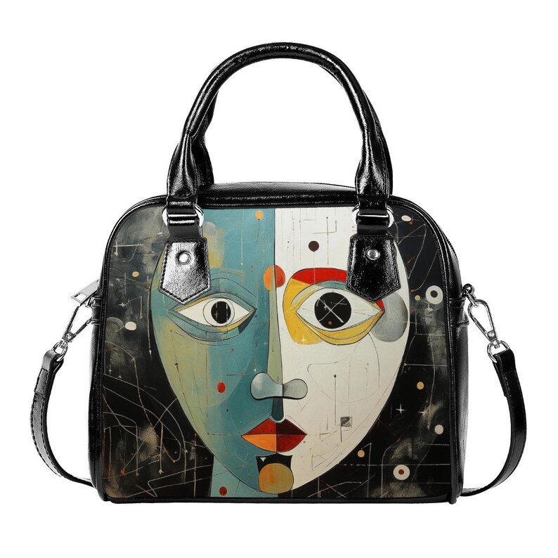 Sac à main d'art moderne avec visage : sac à main en cuir PU image 4