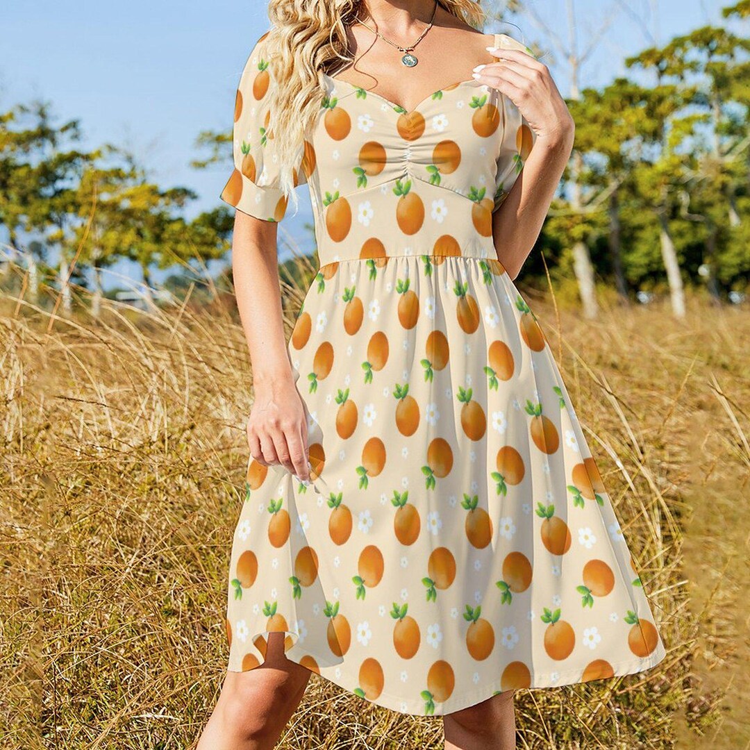oranges print dress Buy Bright Orange Fruit Print Button Down Puff Sleeve Midi Dress with Linen  from the Next UK online shop