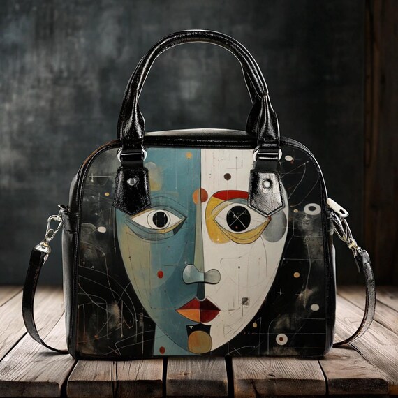 Modern Art Face Handbag: PU Leather Shoulder Purse