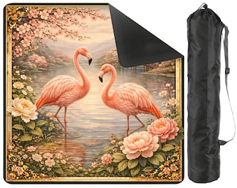 Flamingo Mahjong Mat with Carry Bag - Pink Floral Non Slip Mah Jong TilePlay Mat Accessories
