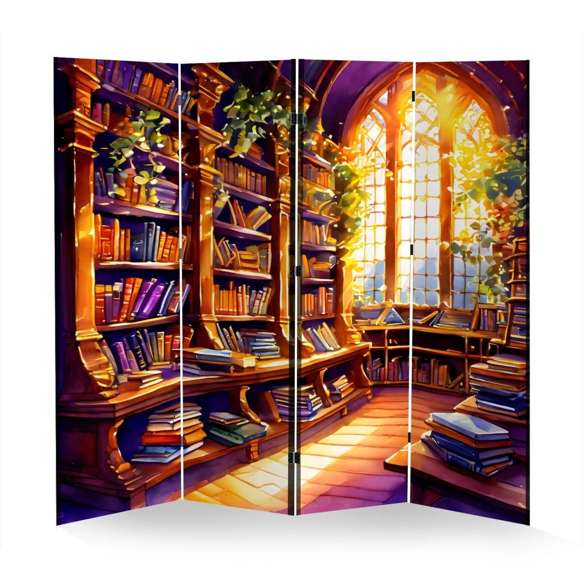 Library Room Partitions Library Bookshelf Room Divider: Double-sided Canvas Folding Screen - Etsy