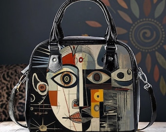 Sac à main d'art moderne avec visage : sac à main en cuir PU