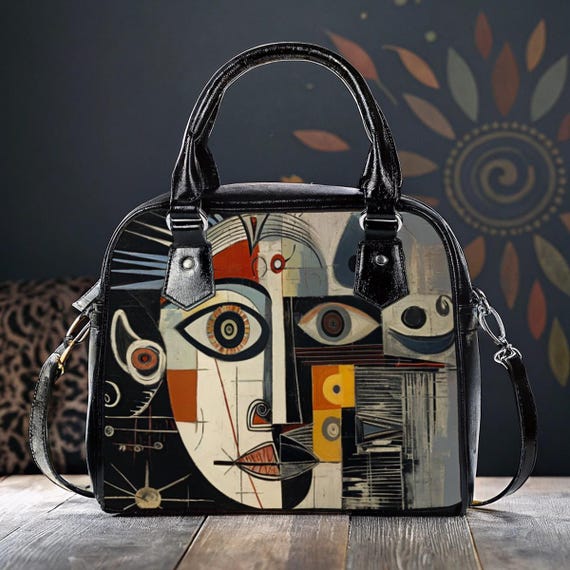 Modern Art Face Handbag: PU Leather Shoulder Purse