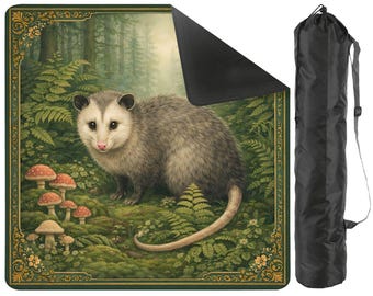 Opossum Mahjong Mat with Carry Bag - Woodland Creature Non Slip Mah Jong TilePlay Mat Accessories
