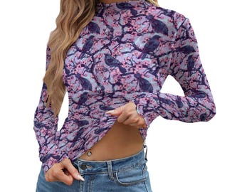 Stine Goya Blouse Juno Purple Floral Long Sleeve Stretch Jersey