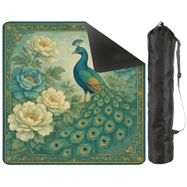 Pfauen Peonies Mahjong Matte mit Tragetasche - Floral Elegant rutschfest Mah Jong TilePlay Matte Zubehör