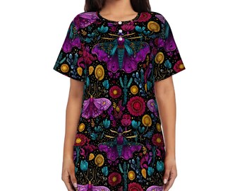 Celestial Moth Pajama Set, Wildflower Loungewear, Dark Academia Sleepwear