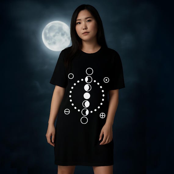 moon t shirt dress Lunar Phases T-shirt Dress: Organic Cotton Gothic Moon Tee