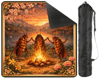 Tapete de Mahjong con Cucarachas Bailarina y Bolsa de Transporte - Juego de Mahjong Antideslizante con Insectos y Luciérnagas Surrealistas - Accesorios