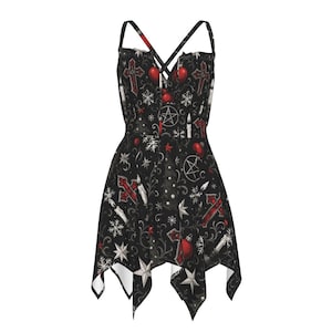 Gothic Christmas Dress, Witchy Holiday Handkerchief Hem