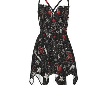 Gothic Weihnachtskleid, Witchy Urlaub Taschentuchsaum