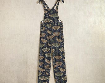 Witchy Moth Jumpsuit Witchcore Botanical Wide-Leg Overalls Romper