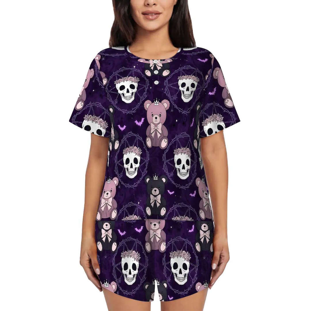 Pastel Gothic Pajama Set, Teddy Bear Skull Print Sleepwear - Etsy