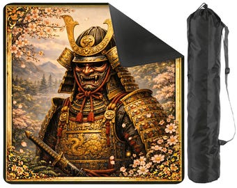 Samurai Mahjong Mat with Carry Bag - Japanese Medieval Non Slip Mah Jong TilePlay Mat Accessories