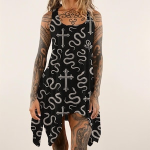 Gothic Snake Dress Cross Tank Dress Alternative Sleeveless High Low Hem Dress Witchy Dress Dark Academia Occult Dress Witchcore Clothing