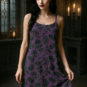 Gothic Damask Slip Dress: Purple Baroque Cami, Witchy Cottagecore