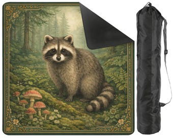 Woodland Raccoon Mahjong Mat with Carry Bag - Cottagecore Non Slip Mah Jong TilePlay Mat Accessories