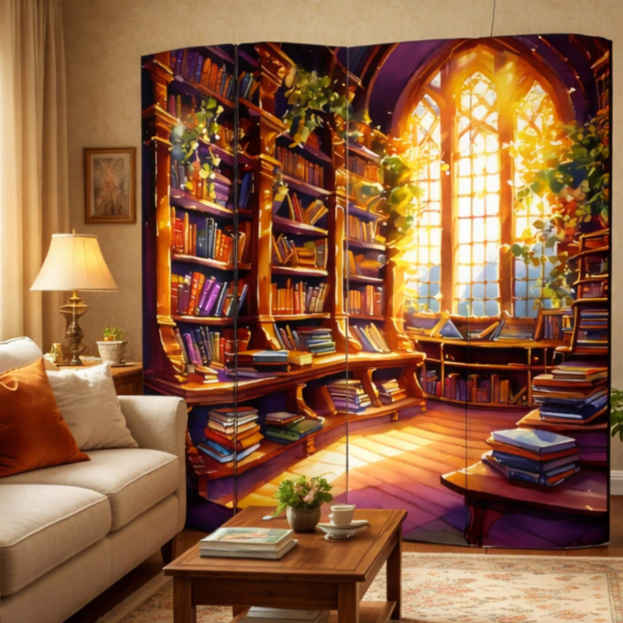 Library Room Partitions Library Bookshelf Room Divider: Double-sided Canvas Folding Screen - Etsy