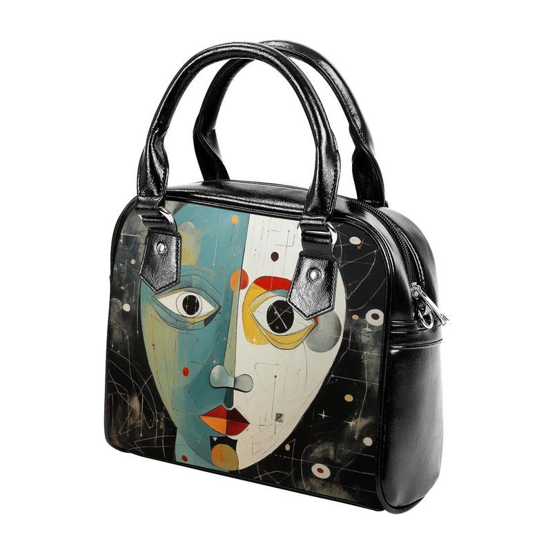 Sac à main d'art moderne avec visage : sac à main en cuir PU image 2