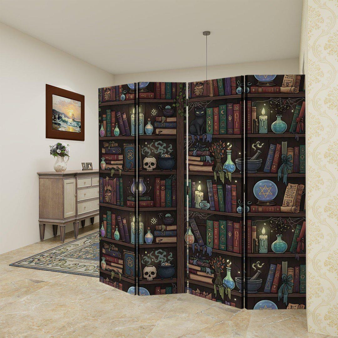 Witchy Library Room Divider - 4 Panel Folding Privacy Screen - Etsy