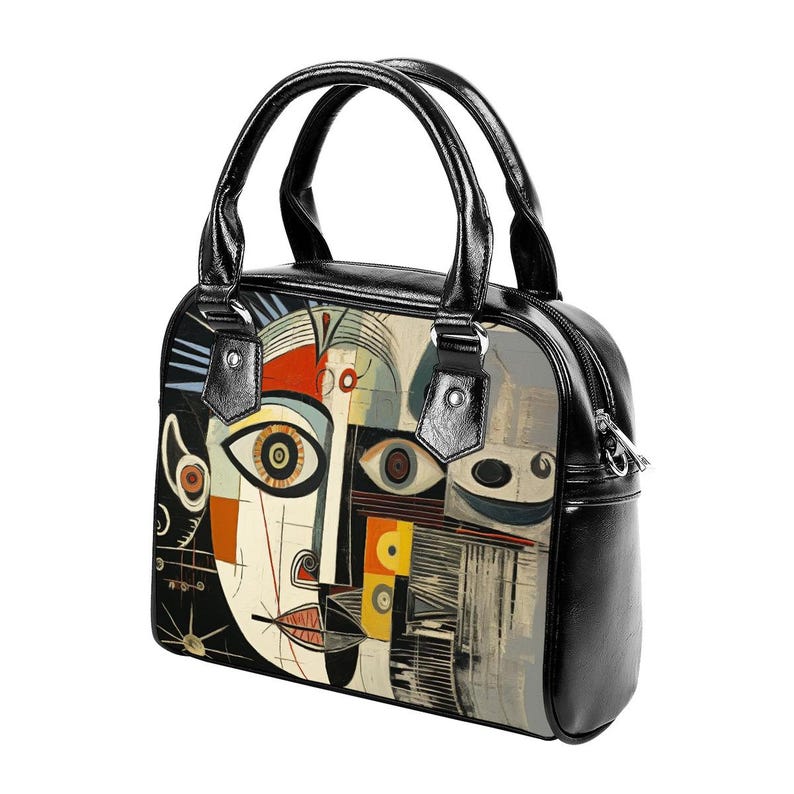 Modern Art Face Handbag: PU Leather Shoulder Purse image 3