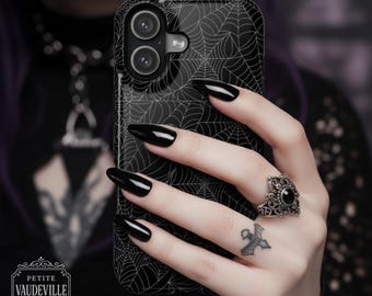 Funda para teléfono con estampado de telaraña negra / Funda resistente a impactos