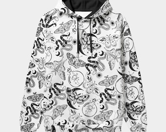 Moth & Snake Gothic Hoodie: Witchy Spiritual Print
