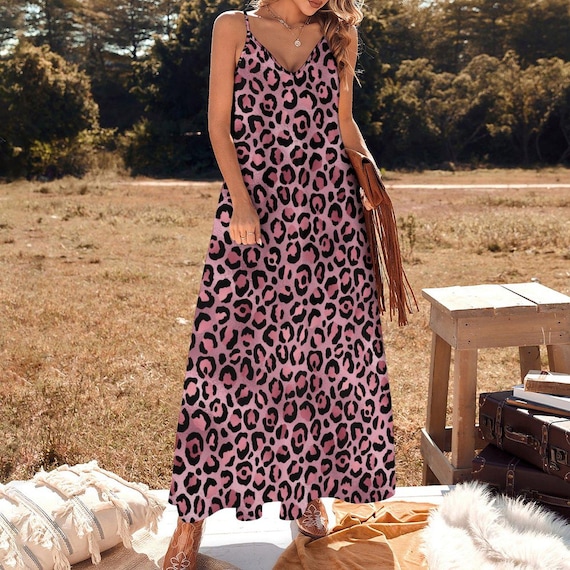 chinese dress ladies Sleeveless Maxi Dress - Neon Pink Leopard