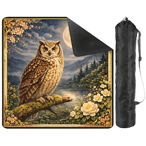 Moon Owl Mahjongmatta med bärväska - Night Forest Halkfri Mah Jong-platta Tillbehör för lekmatta
