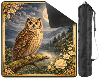 Tapete de Mahjong Moon Owl con bolsa de transporte - Tapete de Mahjong antideslizante Night Forest - Accesorios