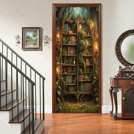 Fairy Forest Bookshelf Door Panel, Sound Absorbing, Noise-Reducing Cover