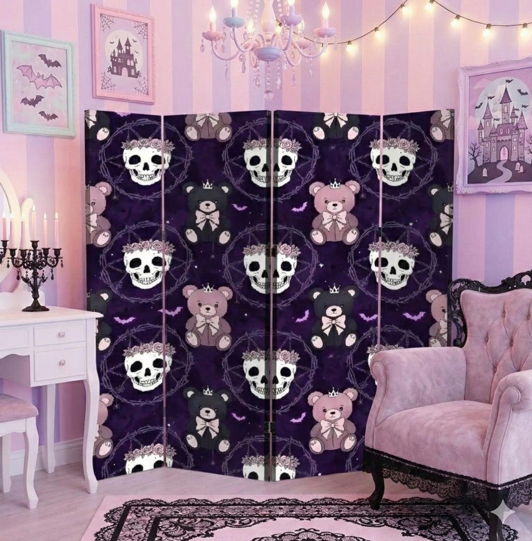 Pastel Goth Room Divider: Teddy Bear Skulls, 4 Panel Privacy Screen - Etsy