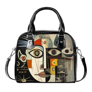 Modern Art Face Handbag: PU Leather Shoulder Purse image 2