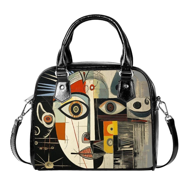 Modern Art Face Handbag: PU Leather Shoulder Purse image 2