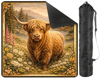 Highland Cow Mahjong Mat with Carry Bag - Alpine Cottage Non Slip Mah Jong TilePlay Mat Accessories