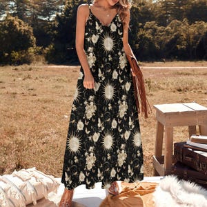 Witchcore Maxi Dress Botanical Spaghetti Strap Dress Witchy Boho Whimsigoth Wildflowers Dress Floral Outfit Clothing Hippie Cottagecore