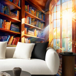 Peel and Stick Wallpaper Magic Bookshelves Wallpaper Old Library Window Wallpaper Home Decor Wall Art Wall Decor Room Decor Dark Wall Mural