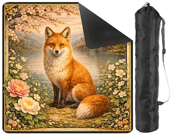 Fox Garden Mahjong Mat with Carry Bag - Asian Cottagecore Animal Non Slip Mah Jong TilePlay Mat Accessories
