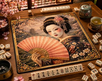 Geisha Mahjong Mat with Carry Bag - Japanese Non Slip Mah Jong TilePlay Mat Accessories