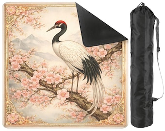 Crane Mahjong Mat with Carry Bag - Spring Cherry Blossom Non Slip Mah Jong TilePlay Mat Accessories
